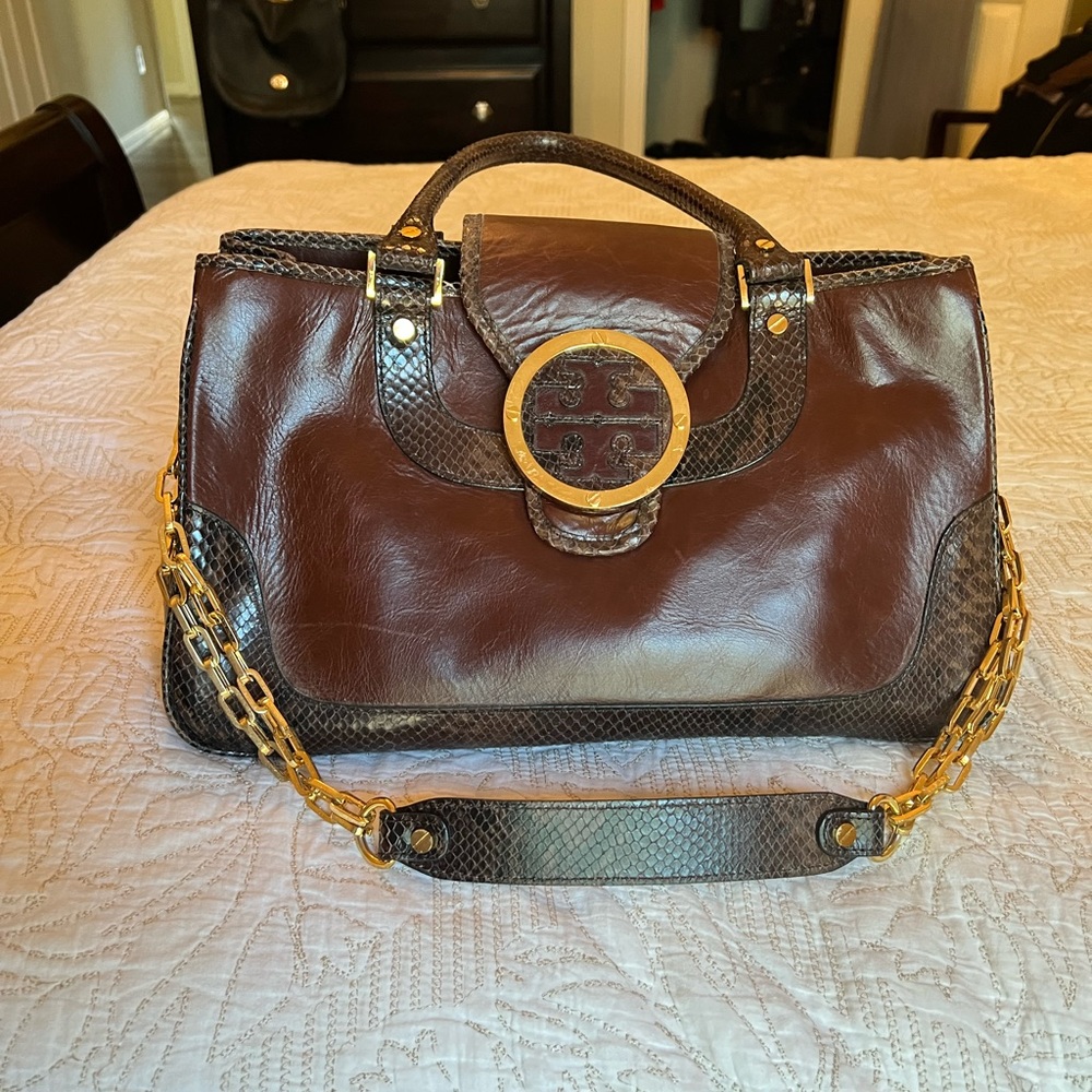 Tory Burch Rare brown lambskin leather handbag
